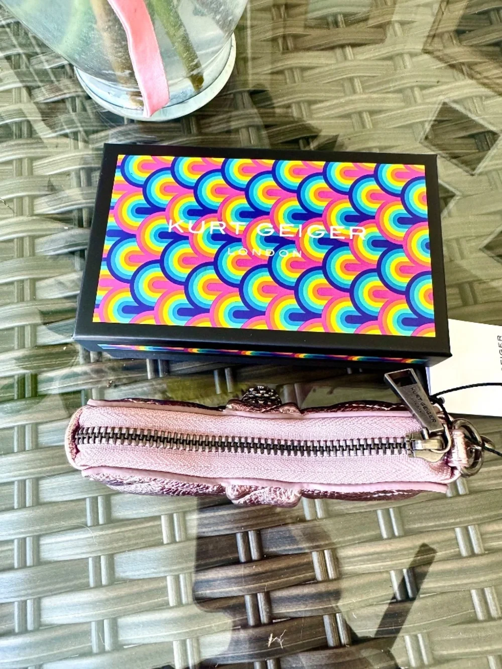 NWT Kurt Geiger Metallic Pink Key Ring Bag Charm Coin Purse - Picture 4 of 7